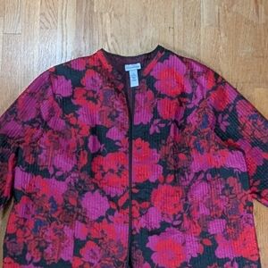 Catherines 3X Quilted Floral Jacket 🌺 Bold Red & Magenta Statement Coat 26/28W